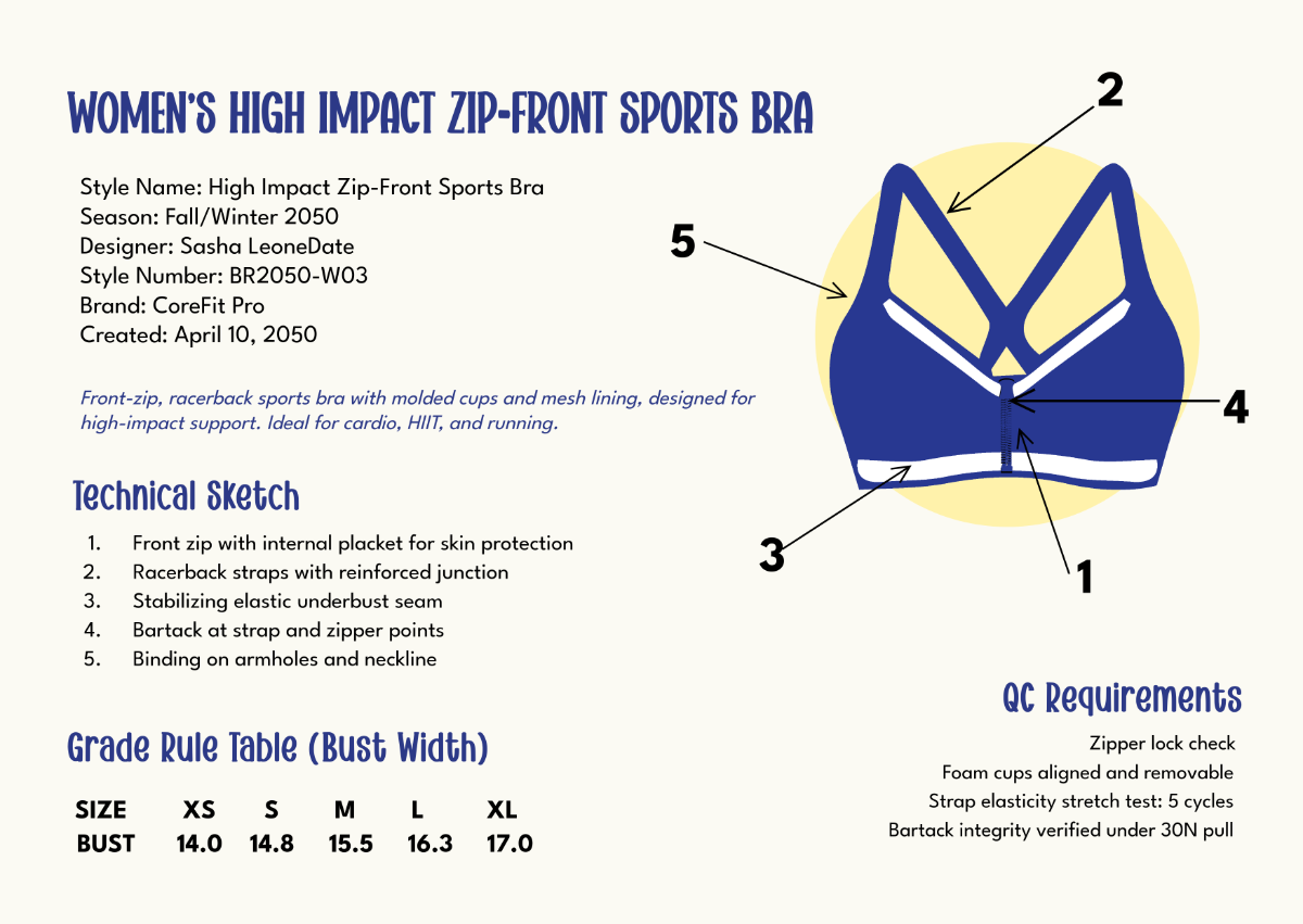Free Bra Tech Pack Template