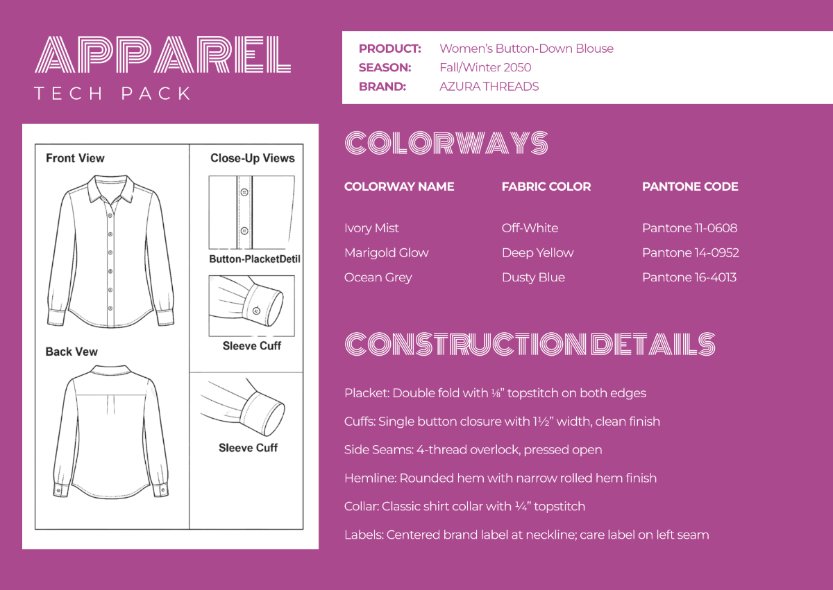 Apparel Tech Pack Template