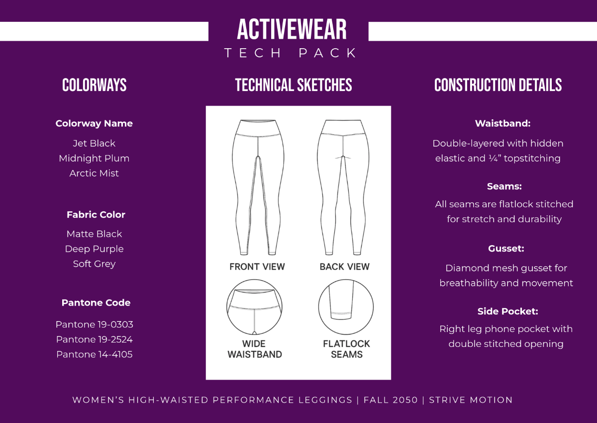 Free Activewear Tech Pack Design Template