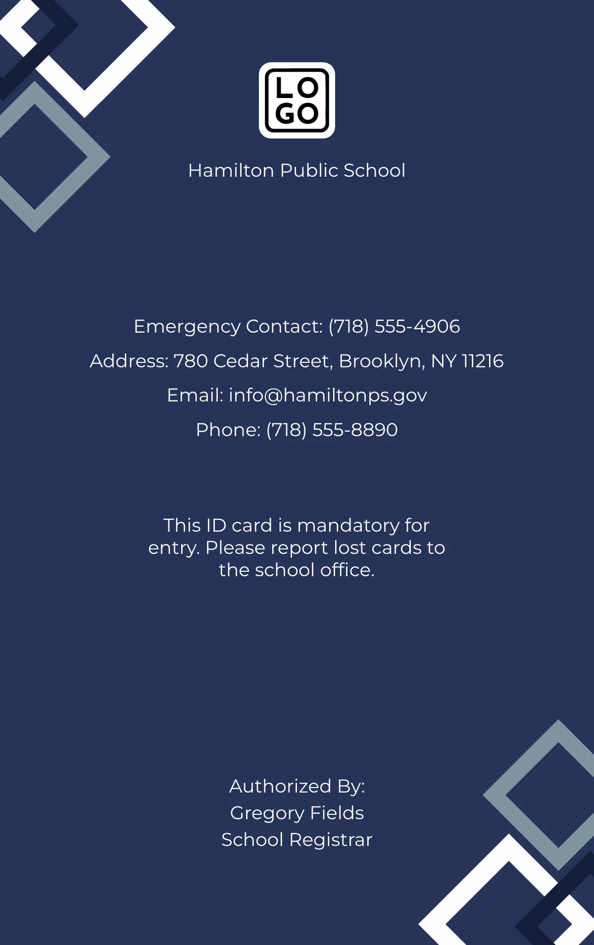 Free Public School ID Card Template to Edit Online
