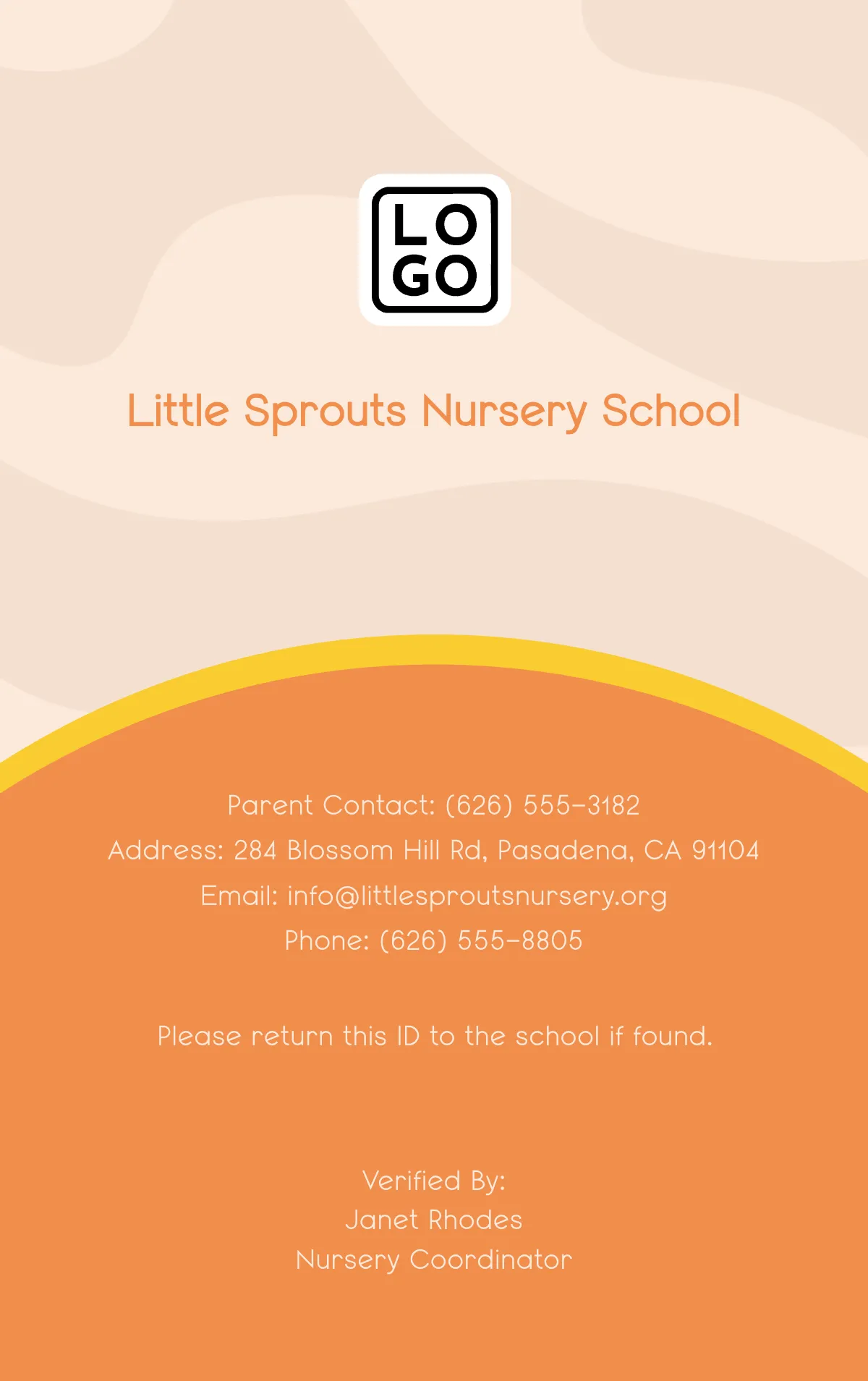 Free Nursery School ID Card Template to Edit Online