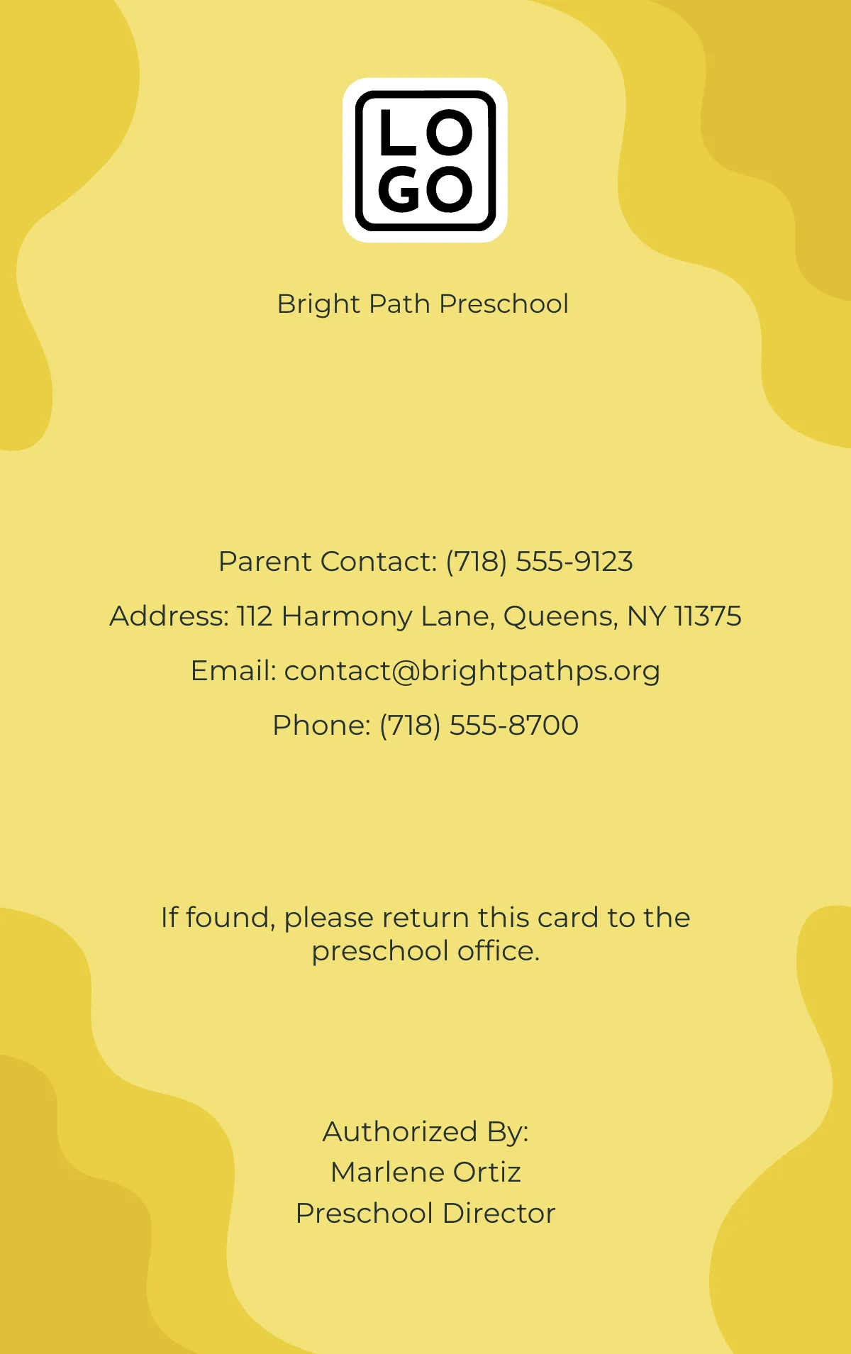 Free Yellow Preschool ID Card Template to Edit Online