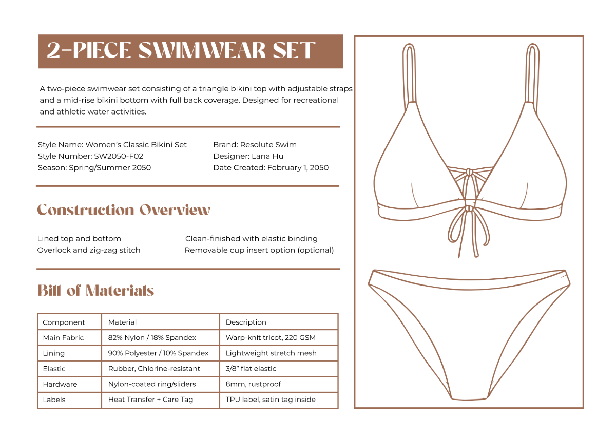 2-Piece Swimwear Tech Pack Template