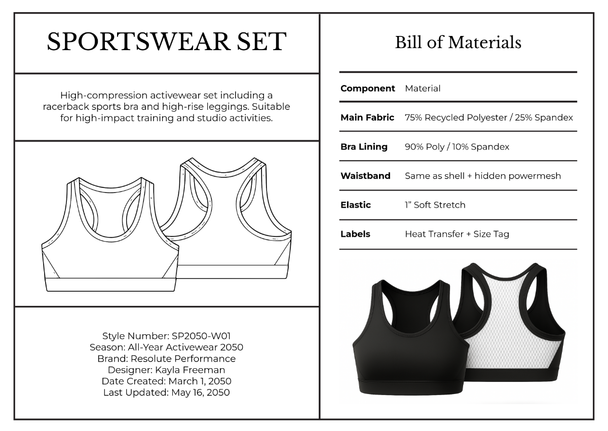 Free Sportswear Tech Pack Template