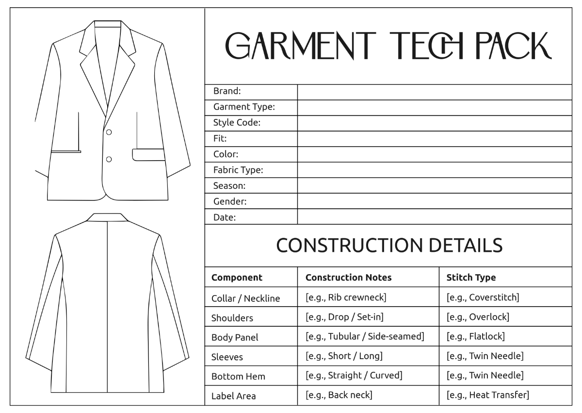 Blank Garment Tech Pack Template