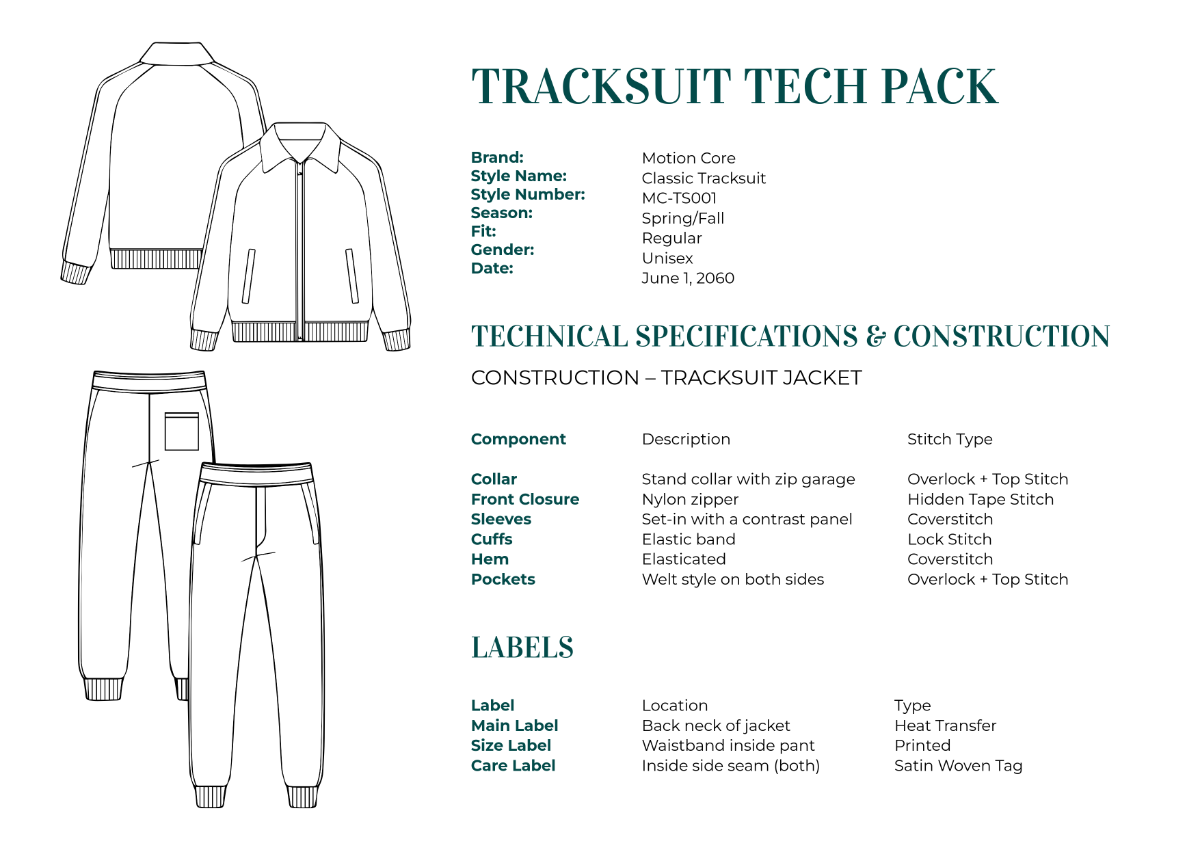 Tracksuit Tech Pack Template