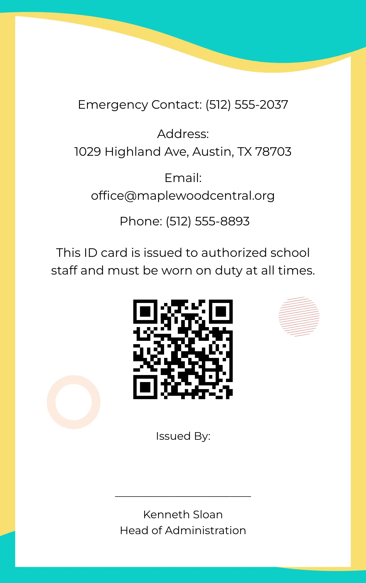 Free Colorful School Staff ID Card Template to Edit Online