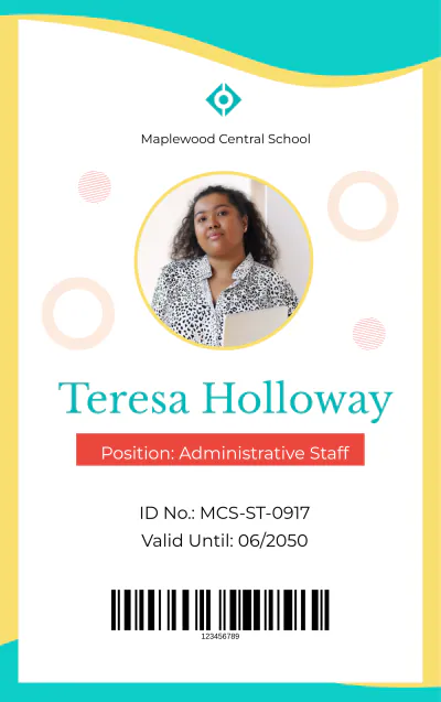 Free Colorful School Staff ID Card Template to Edit Online
