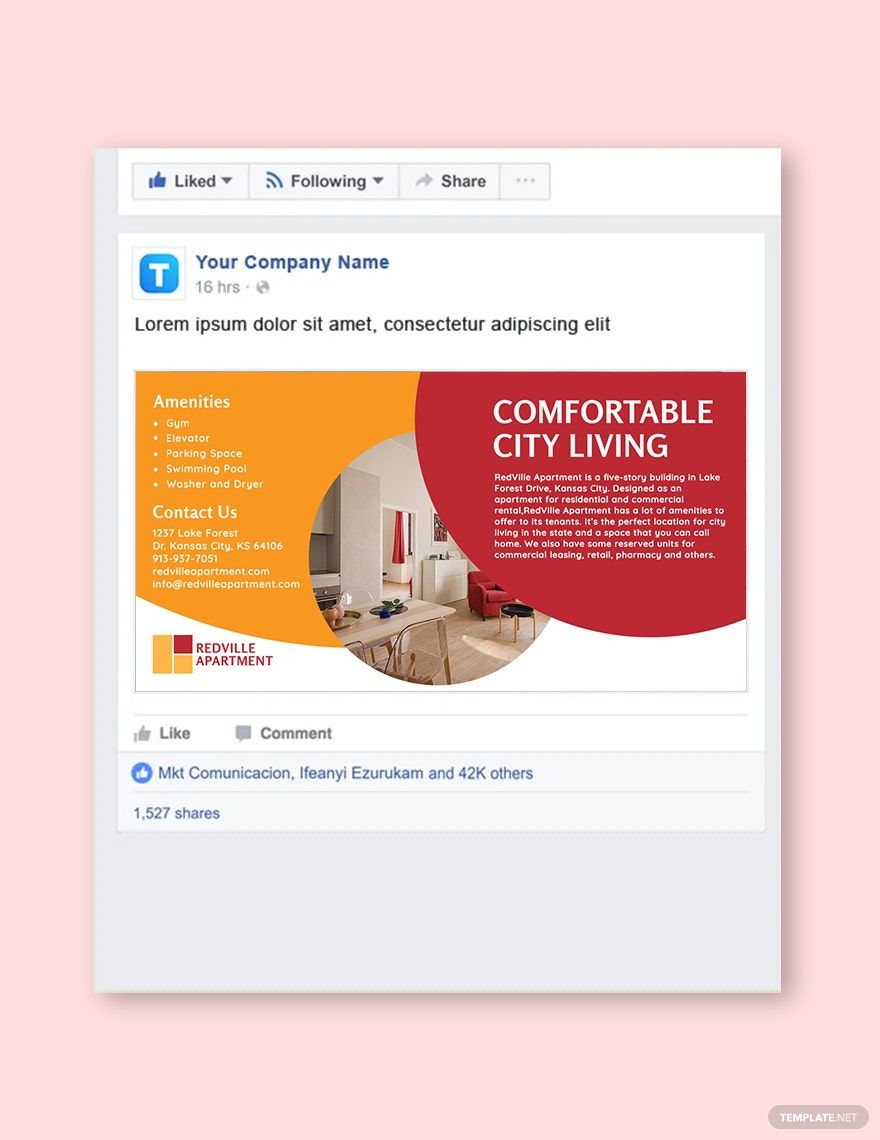 Apartment Rental Facebook Post Template in PSD