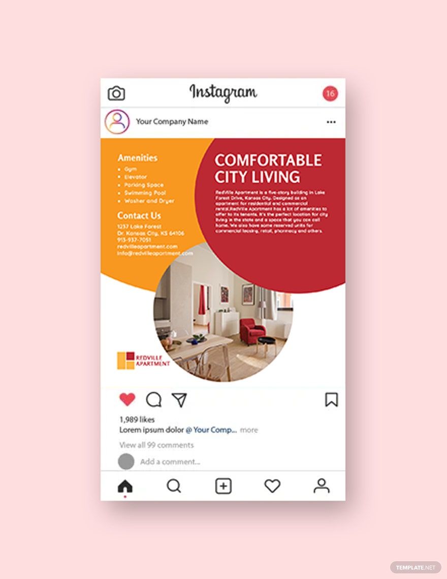 Apartment Rental Instagram Post Template in PSD