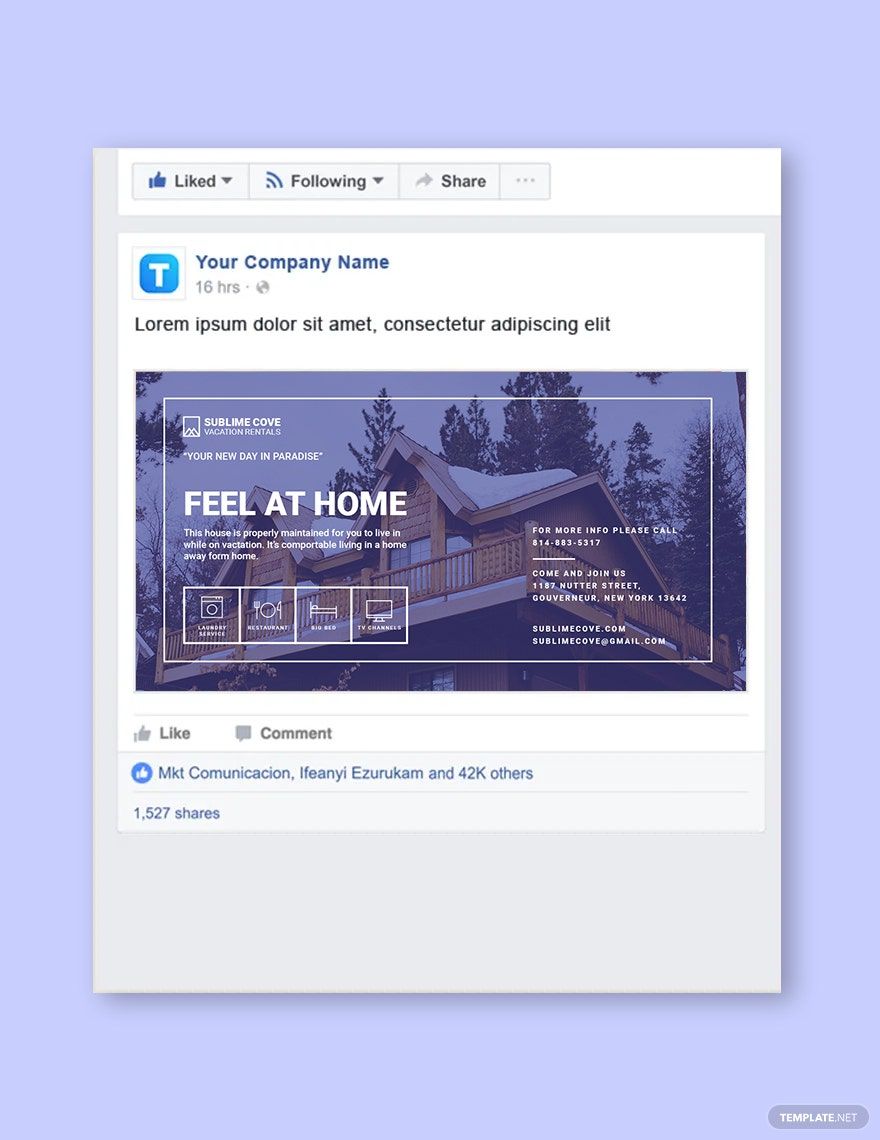 Free Vacation Rental Facebook Post Template in PSD