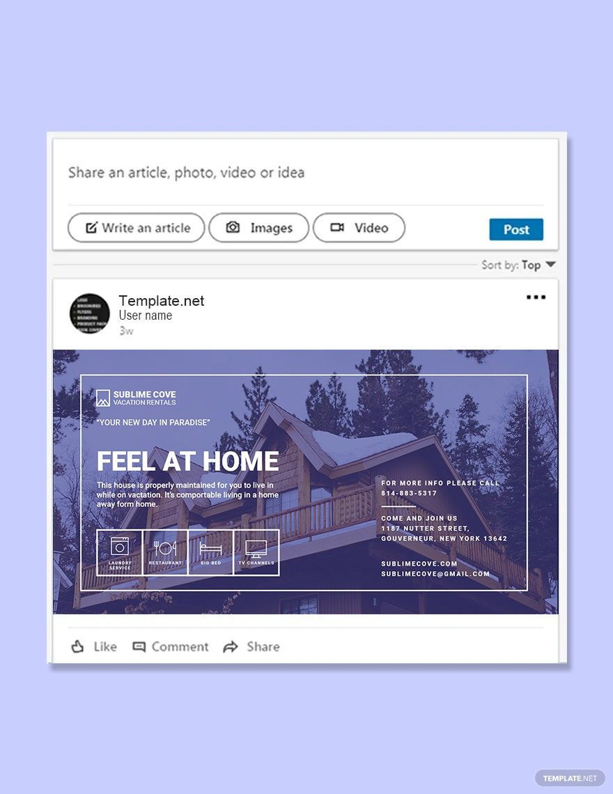 Free Vacation Rental Linkedin Post Template in PSD