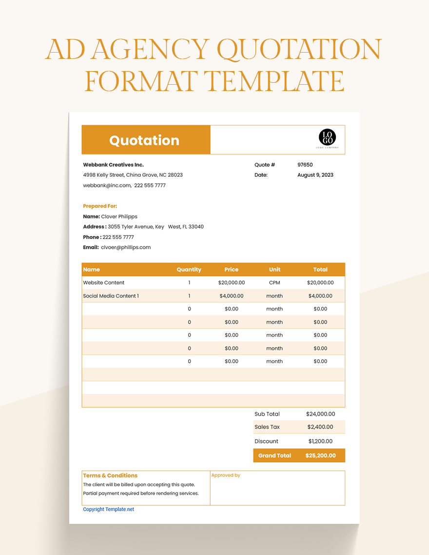 Ad Agency Quotation Format Template