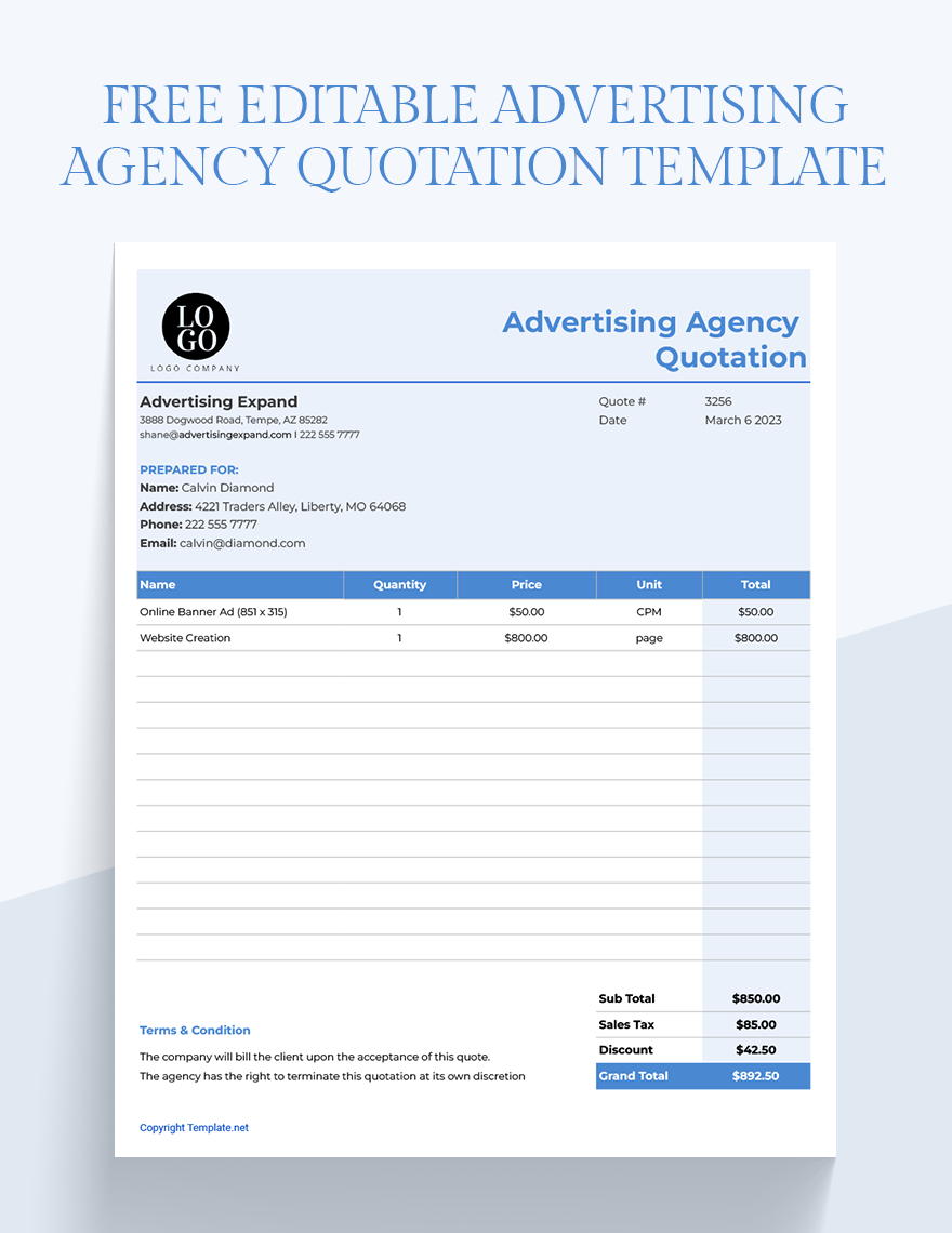 Editable Advertising Agency Quotation Template