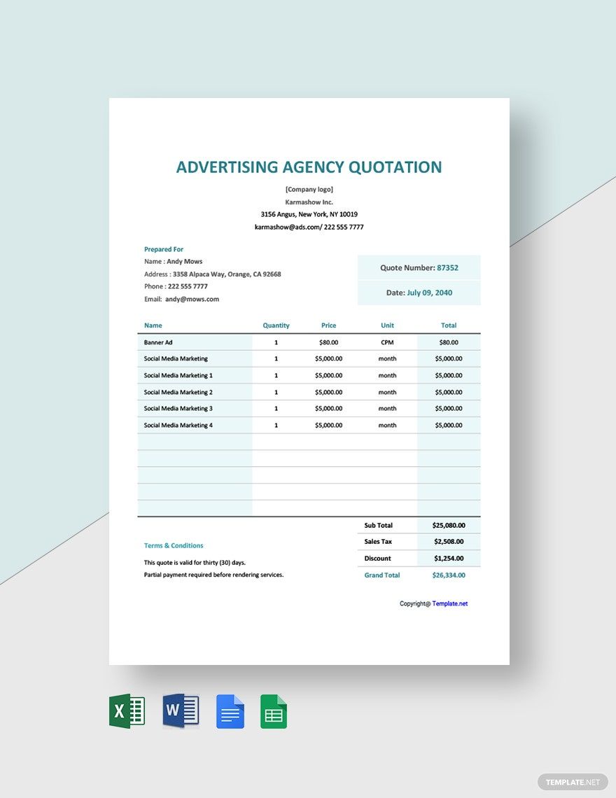 Free Sample Advertising Agency Quotation Template