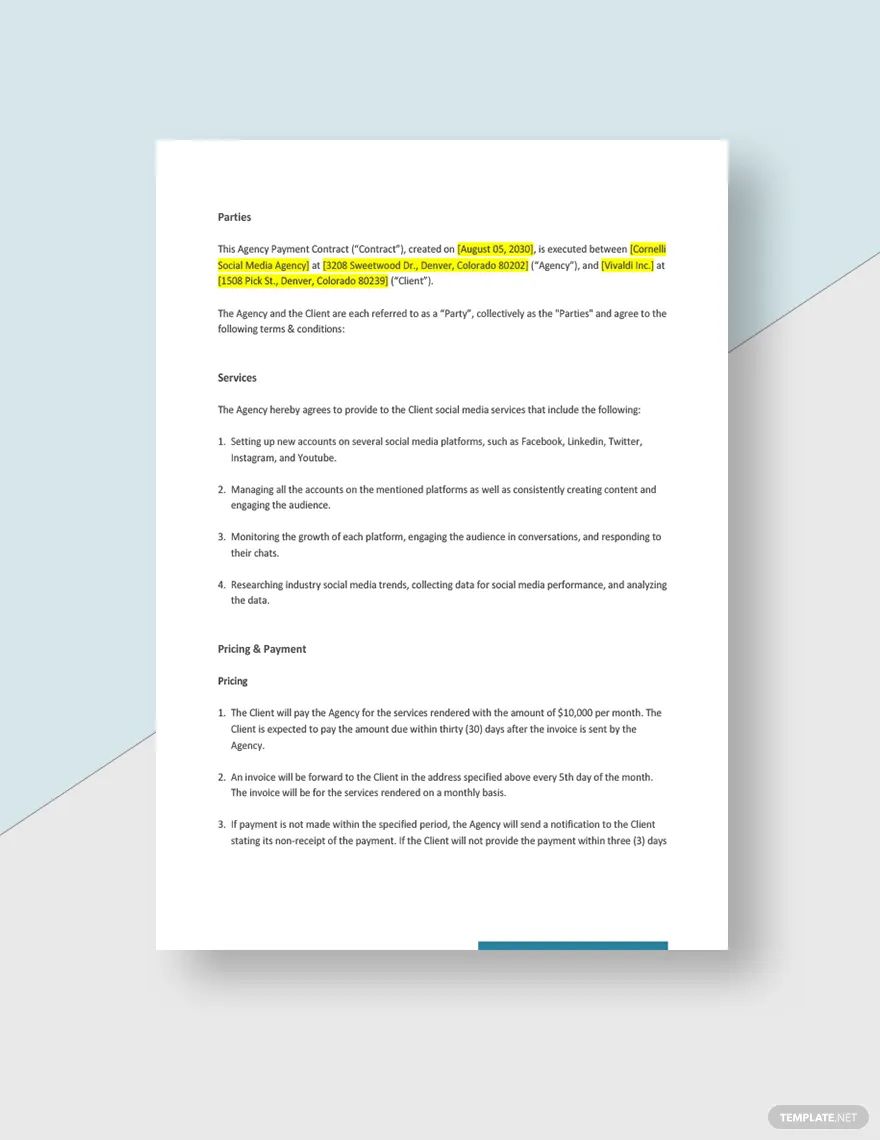 Agency Payment Contract Template