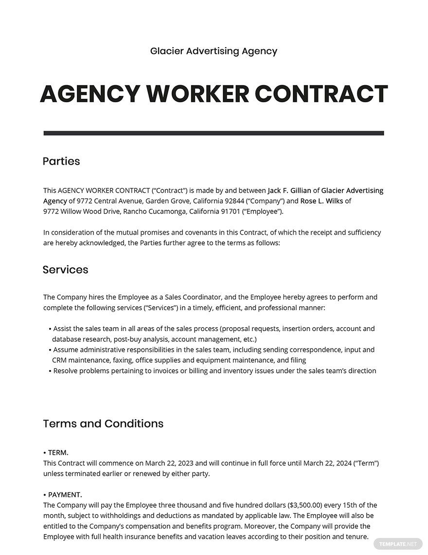 Free Agency Worker Contract Template