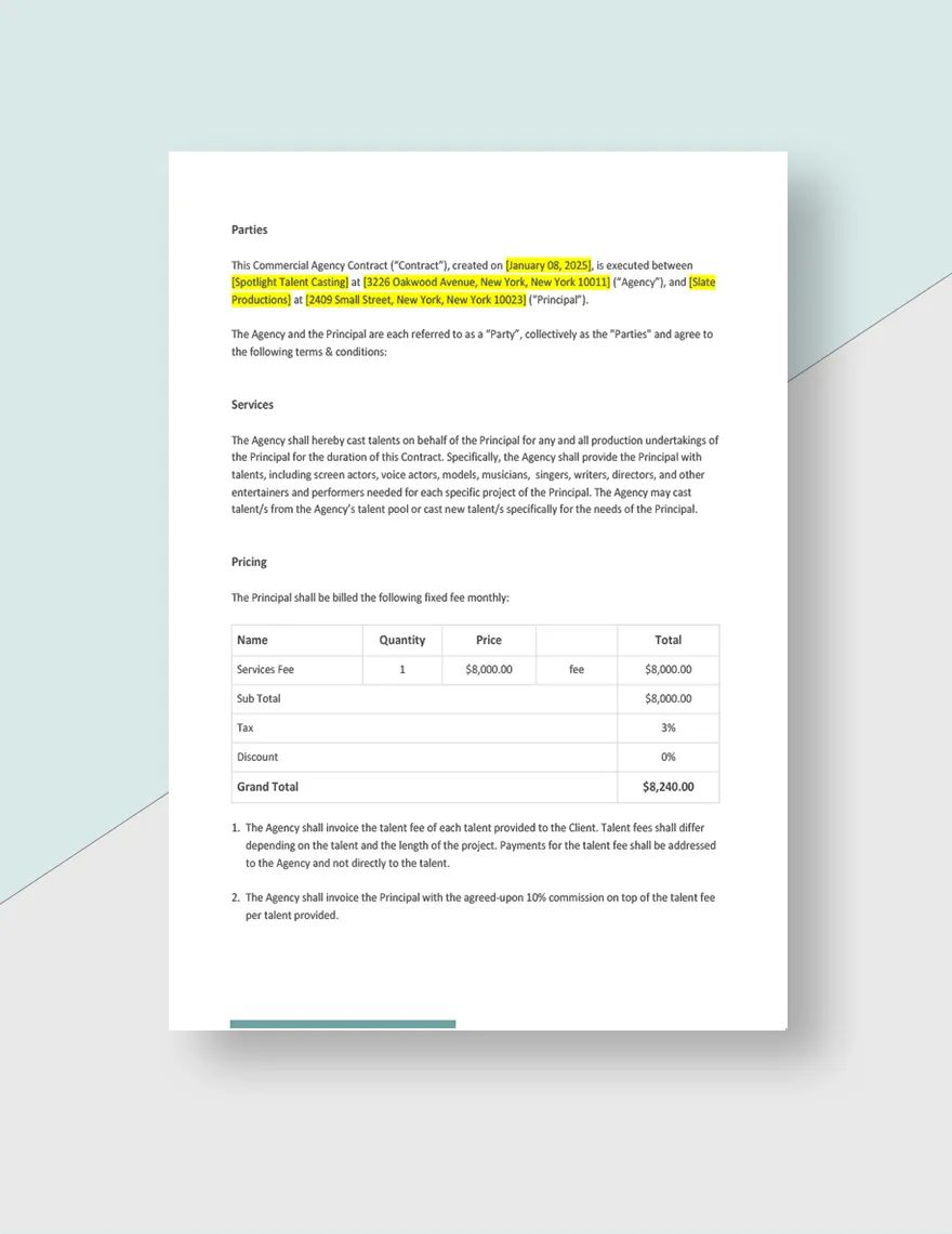 Commercial Agency Contract Template