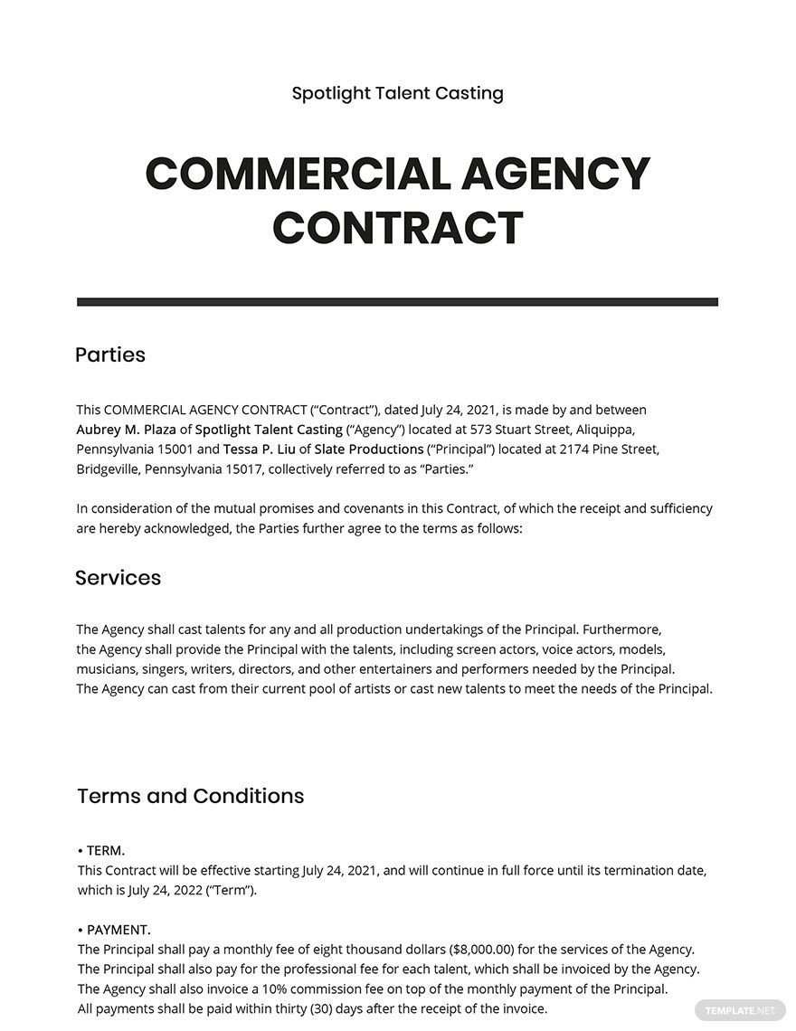 Free Commercial Agency Contract Template