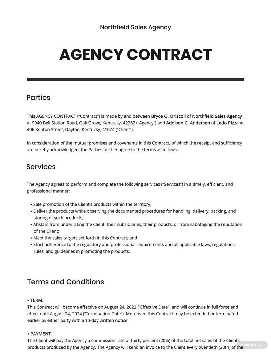 Free Sample Agency Contract Template
