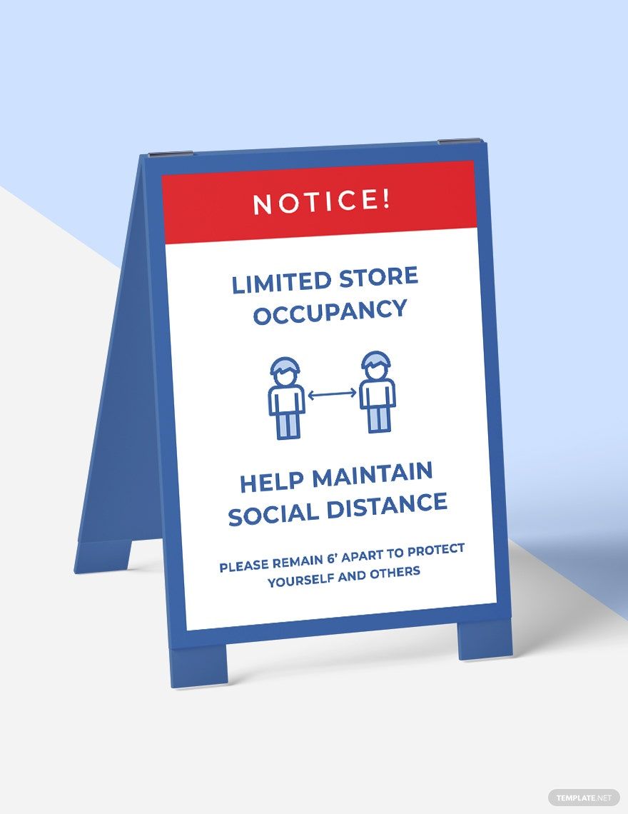 Free Store Occupancy Limited Social Distancing Sign Template in Illustrator, PSD