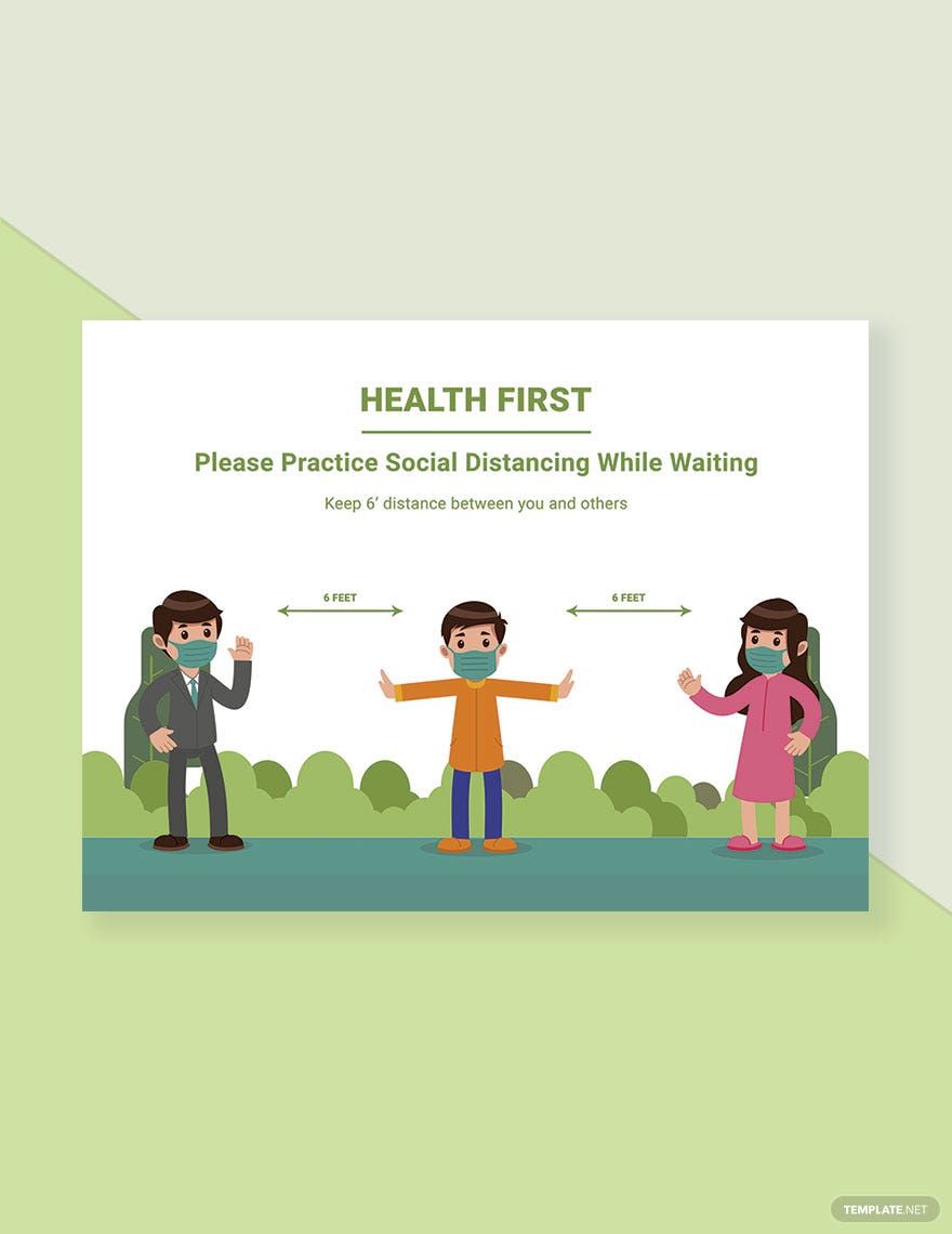 Health First Practice Social Distancing While Waiting Sign Template