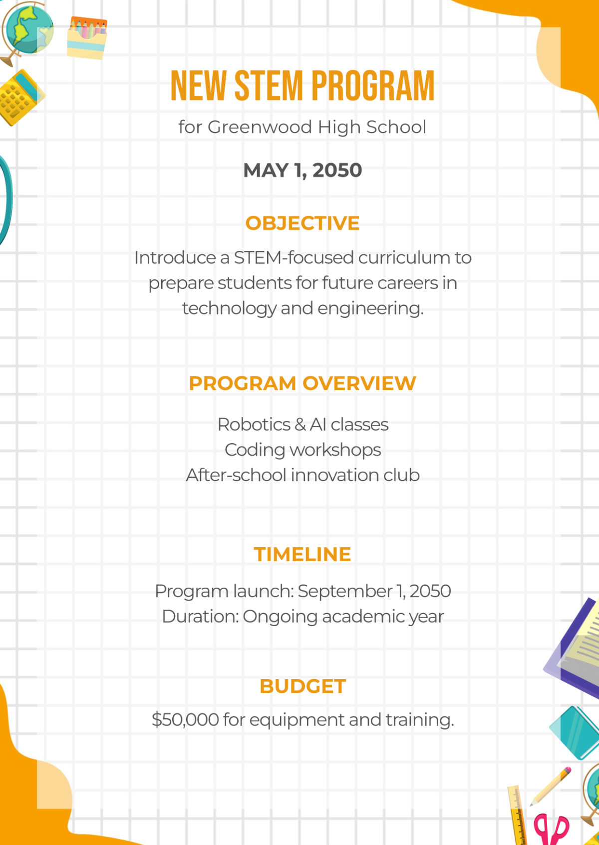 Free One Page Proposal Outline for Education Template