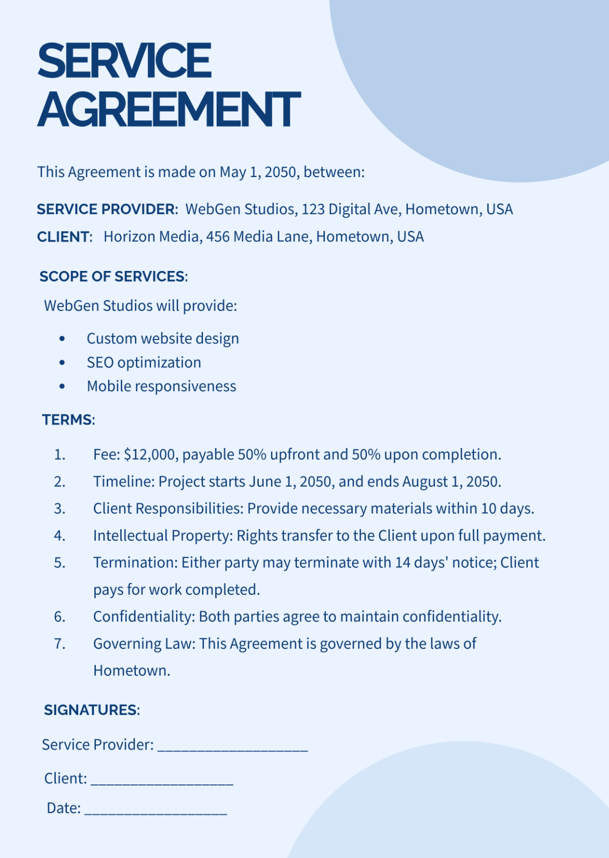 Free One Page Contract Outline Template