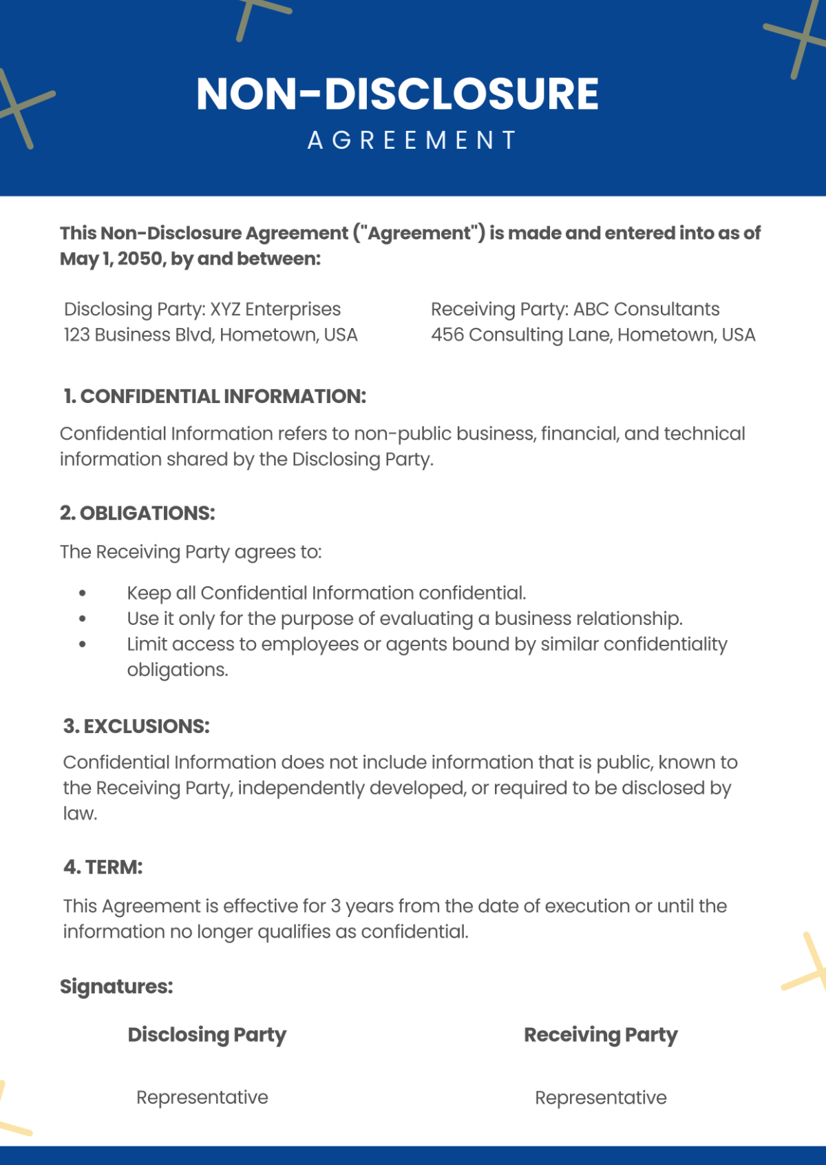 Free One Page Non Disclosure Agreement NDA Template