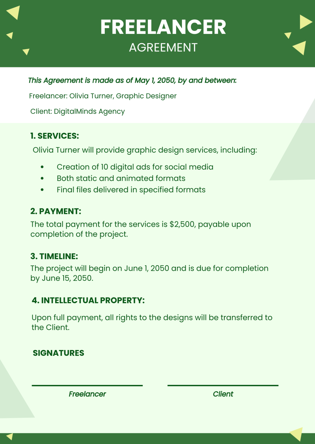 Free One Page Freelancer Contract Template