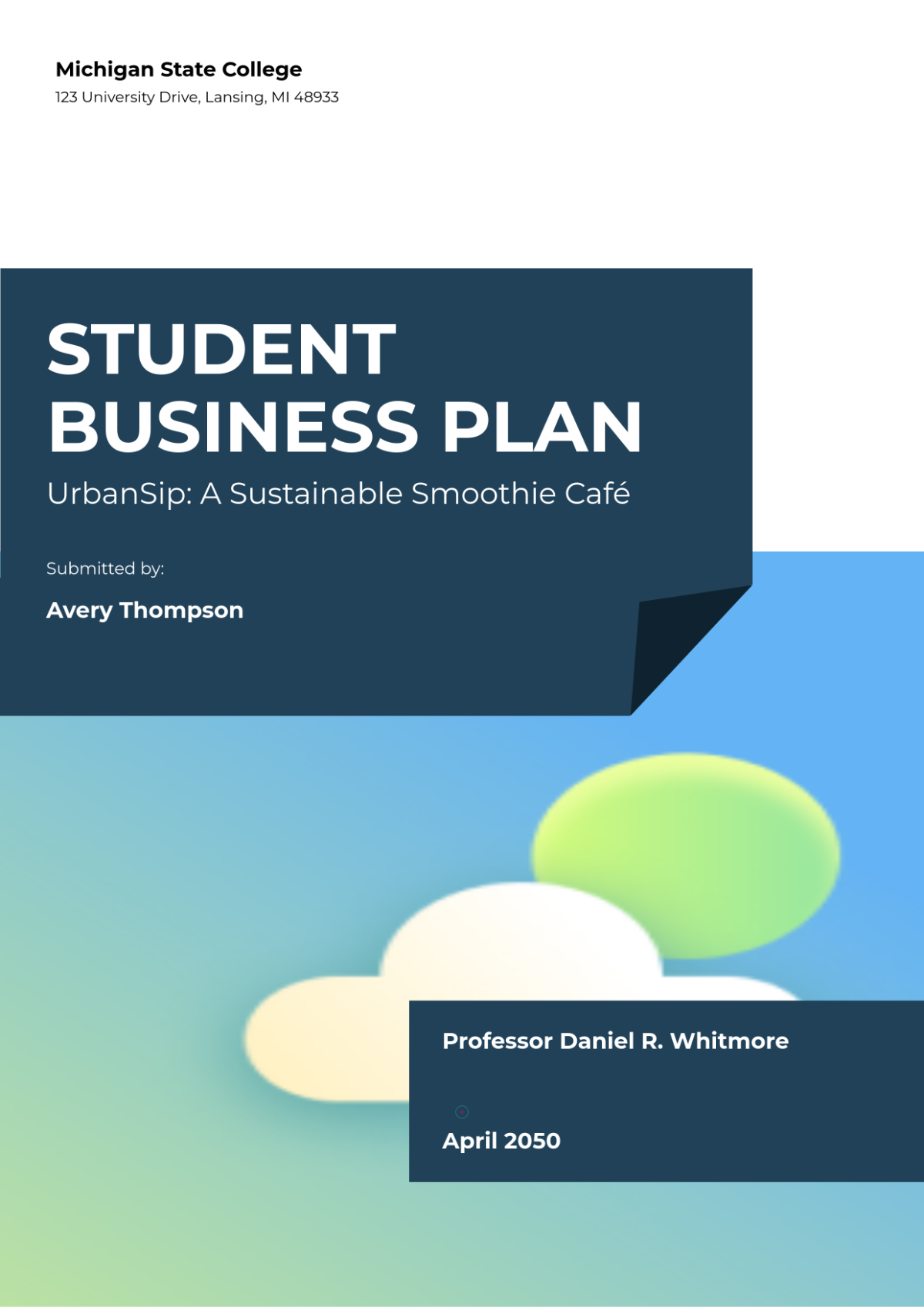 Free Student Business Plan Cover Page Template