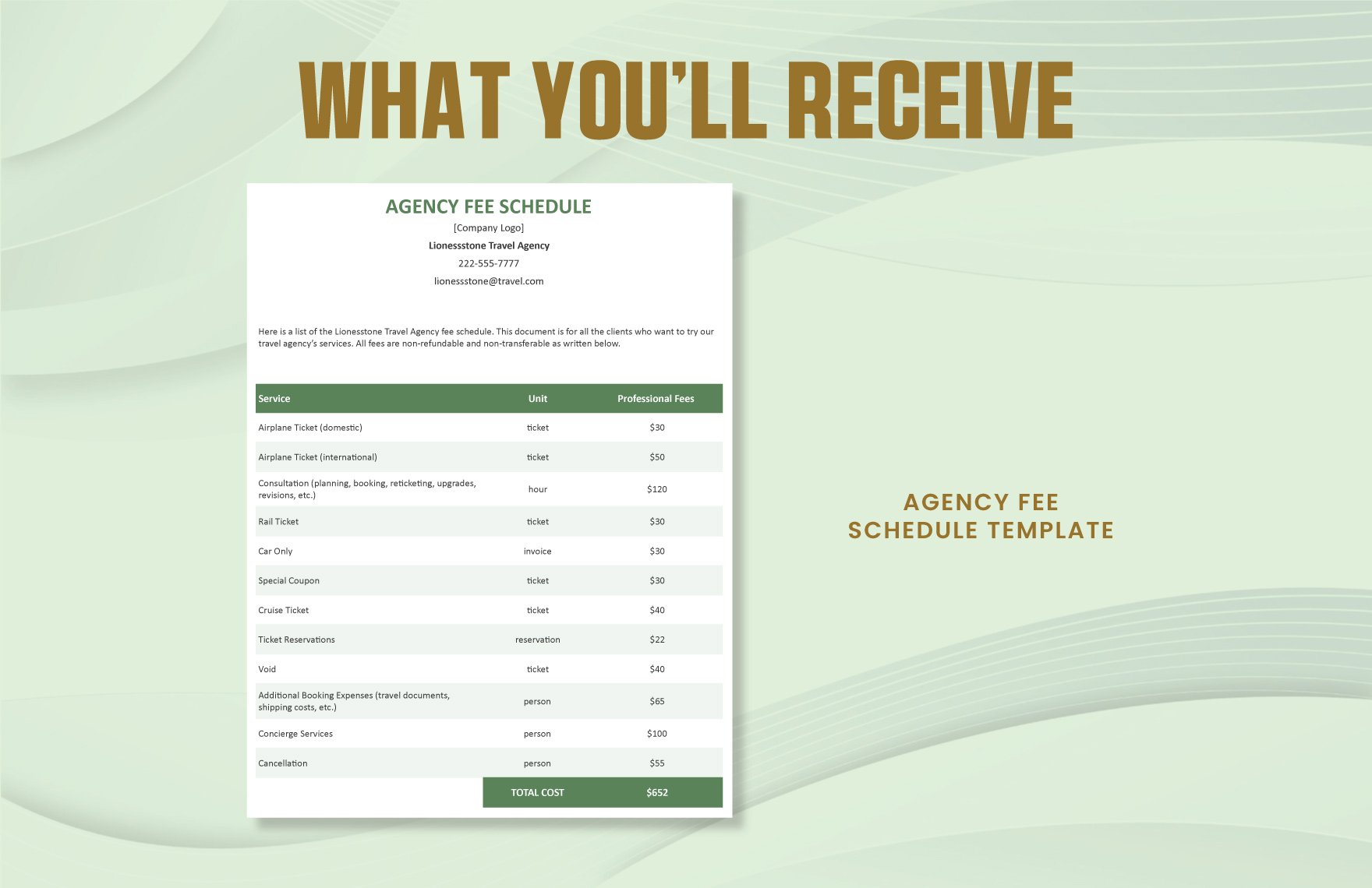 Agency Fee Schedule Template