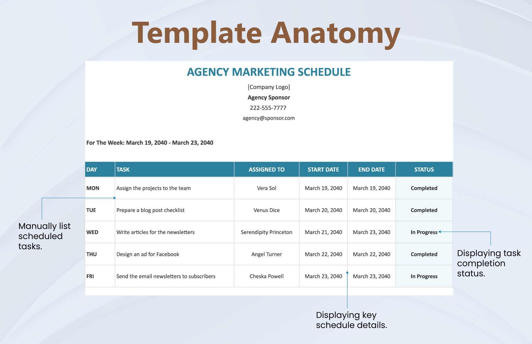 Agency Marketing Schedule Template