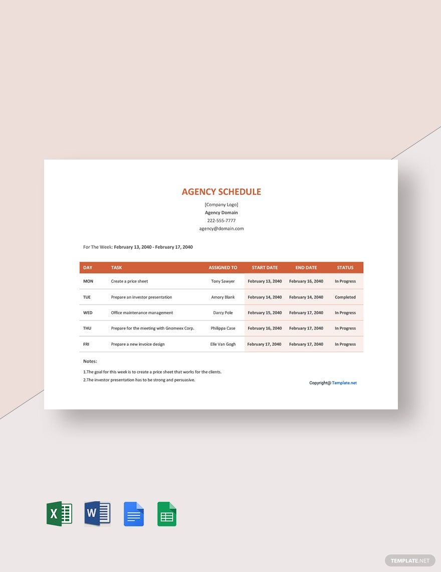 Free Agency Schedule Sample Template