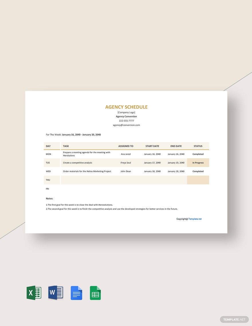 Free Simple Agency Schedule Template