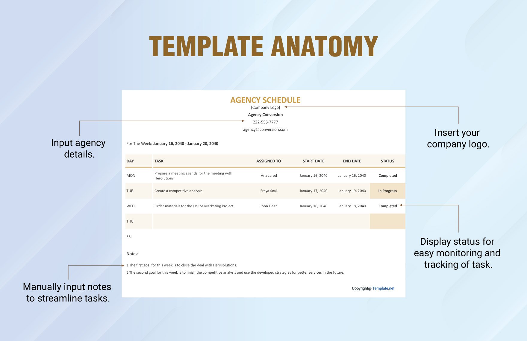 Simple Agency Schedule Template