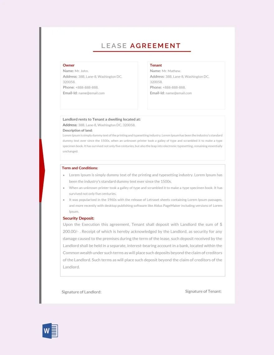 Lease Agreement Template in Word, Google Docs, PDF, Apple Pages