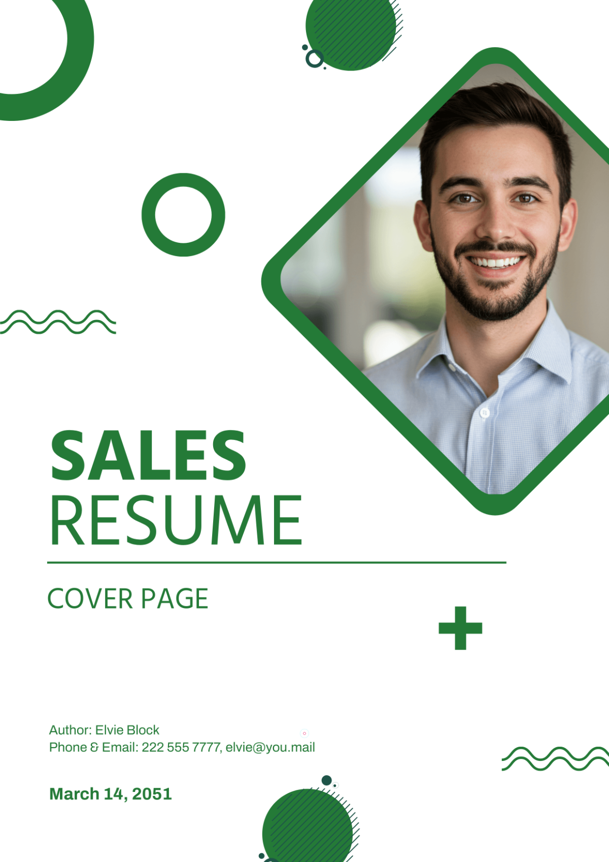 Free Green Sales Resume Cover Page Template