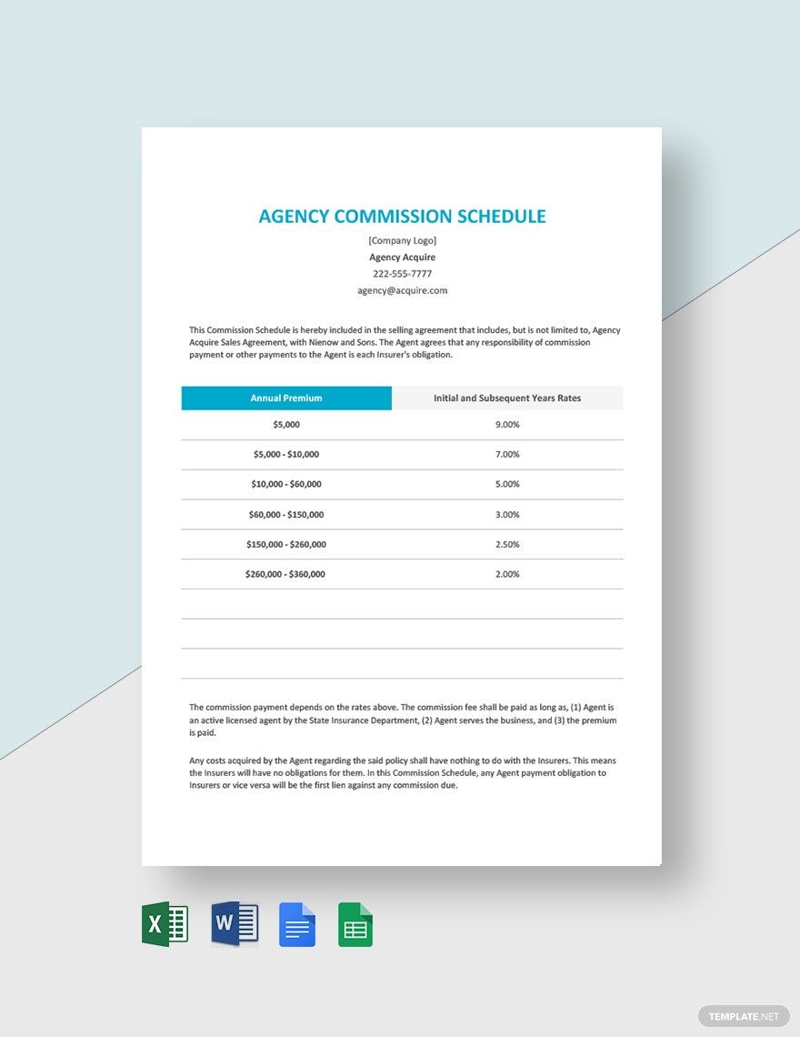 Agency Commission Schedule Template