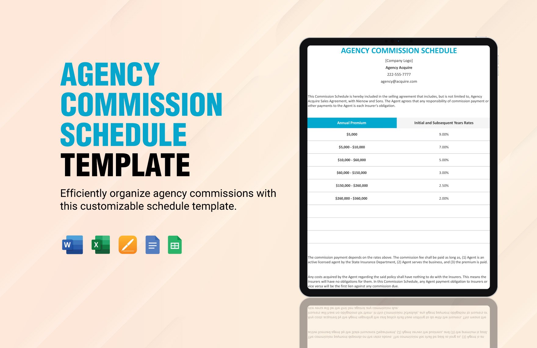 Agency Commission Schedule Template in Word, Google Docs, Excel, Google Sheets, Apple Pages