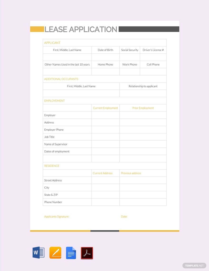 Lease Application Template