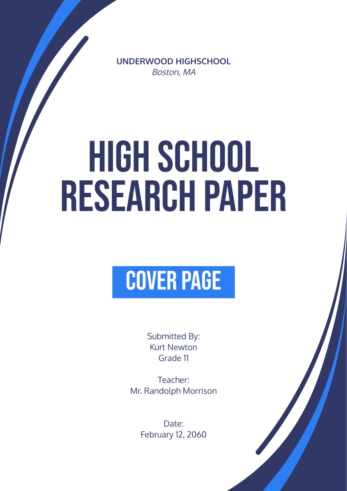 Free High School Research Paper Cover Page Template