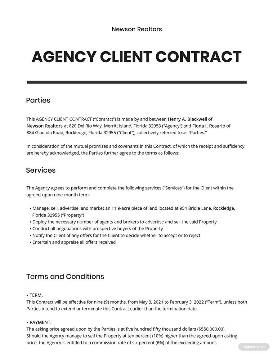 Free Agency Client Contract Template