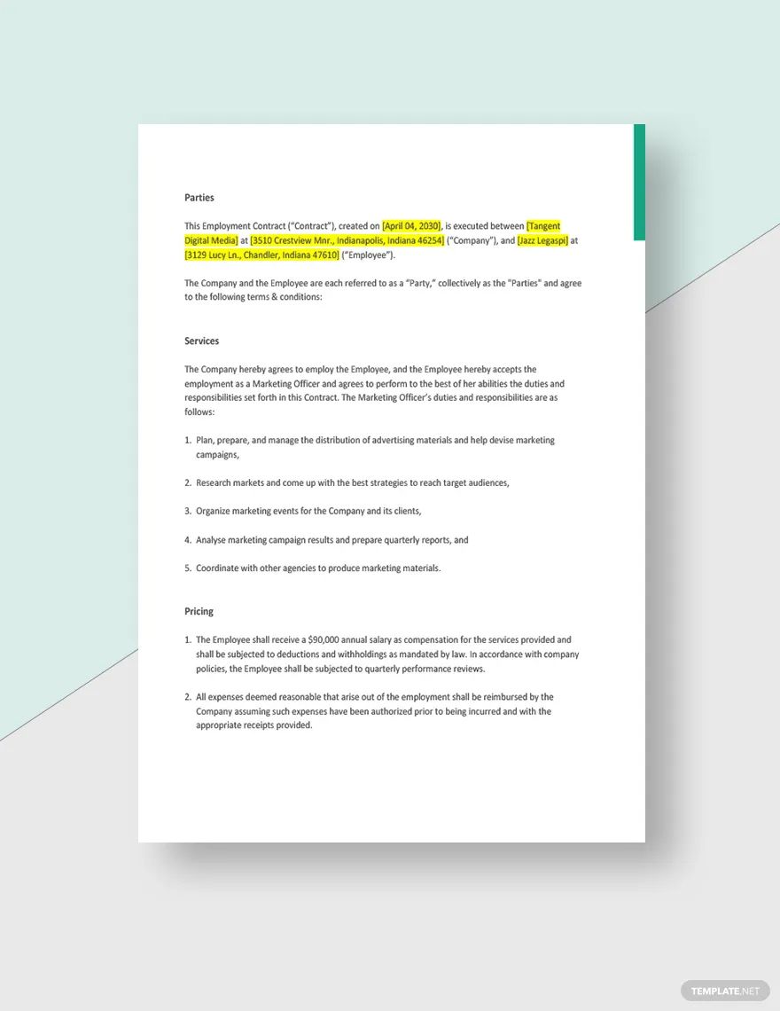 Agency Employment Contract Template