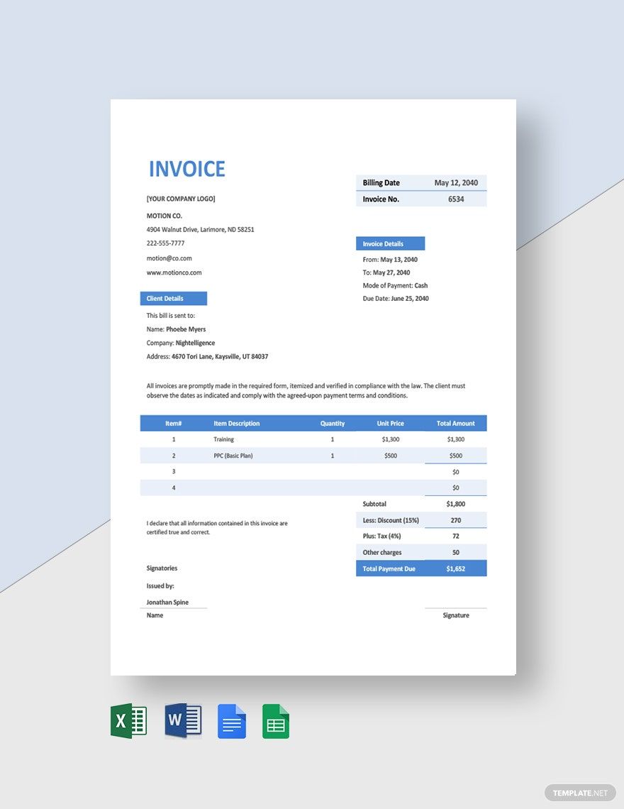 Printable Agency Invoice Template
