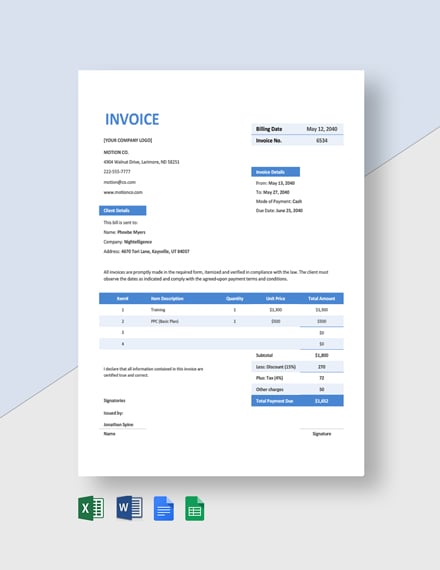 Printable Agency Invoice
