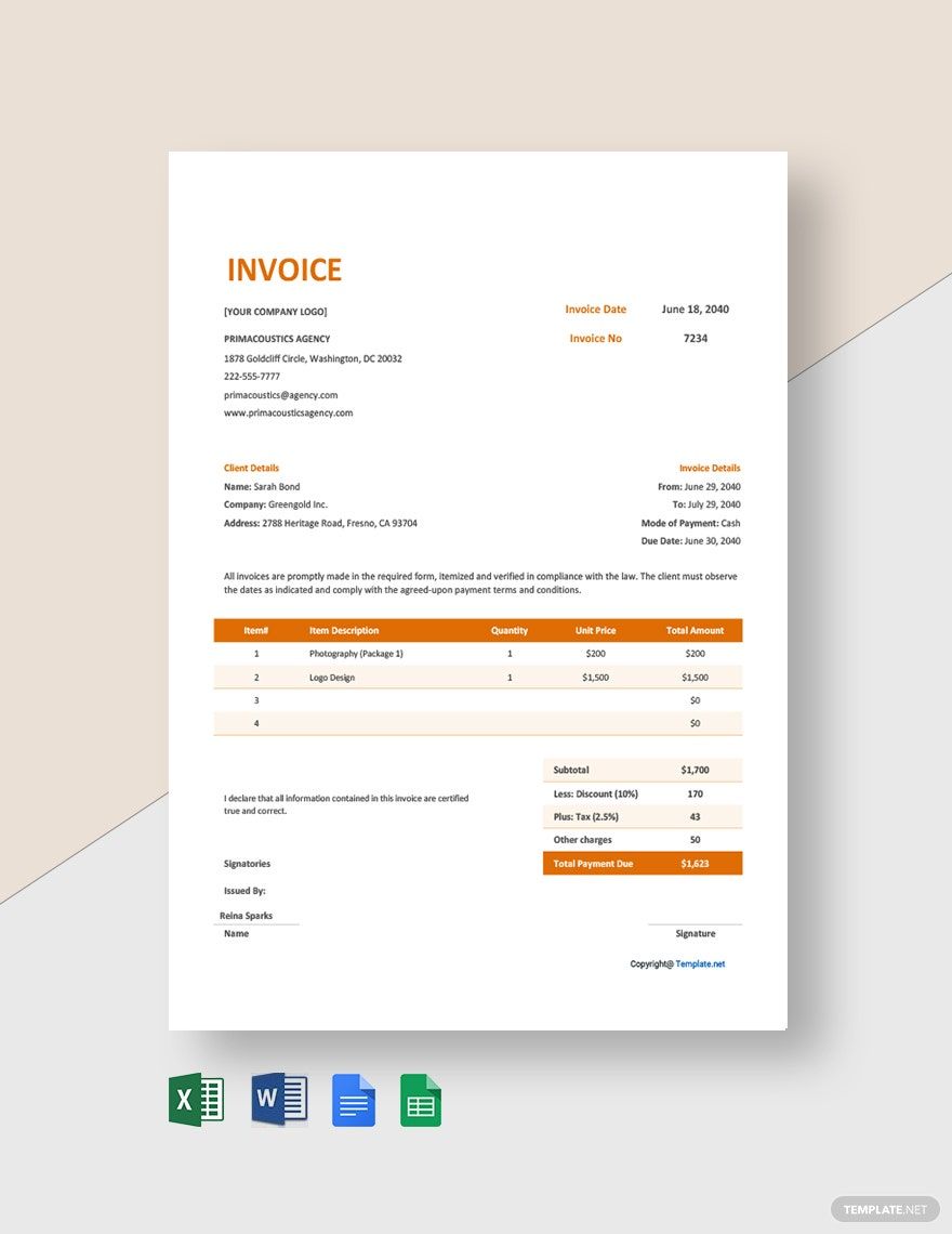 Free Sample Agency Invoice template