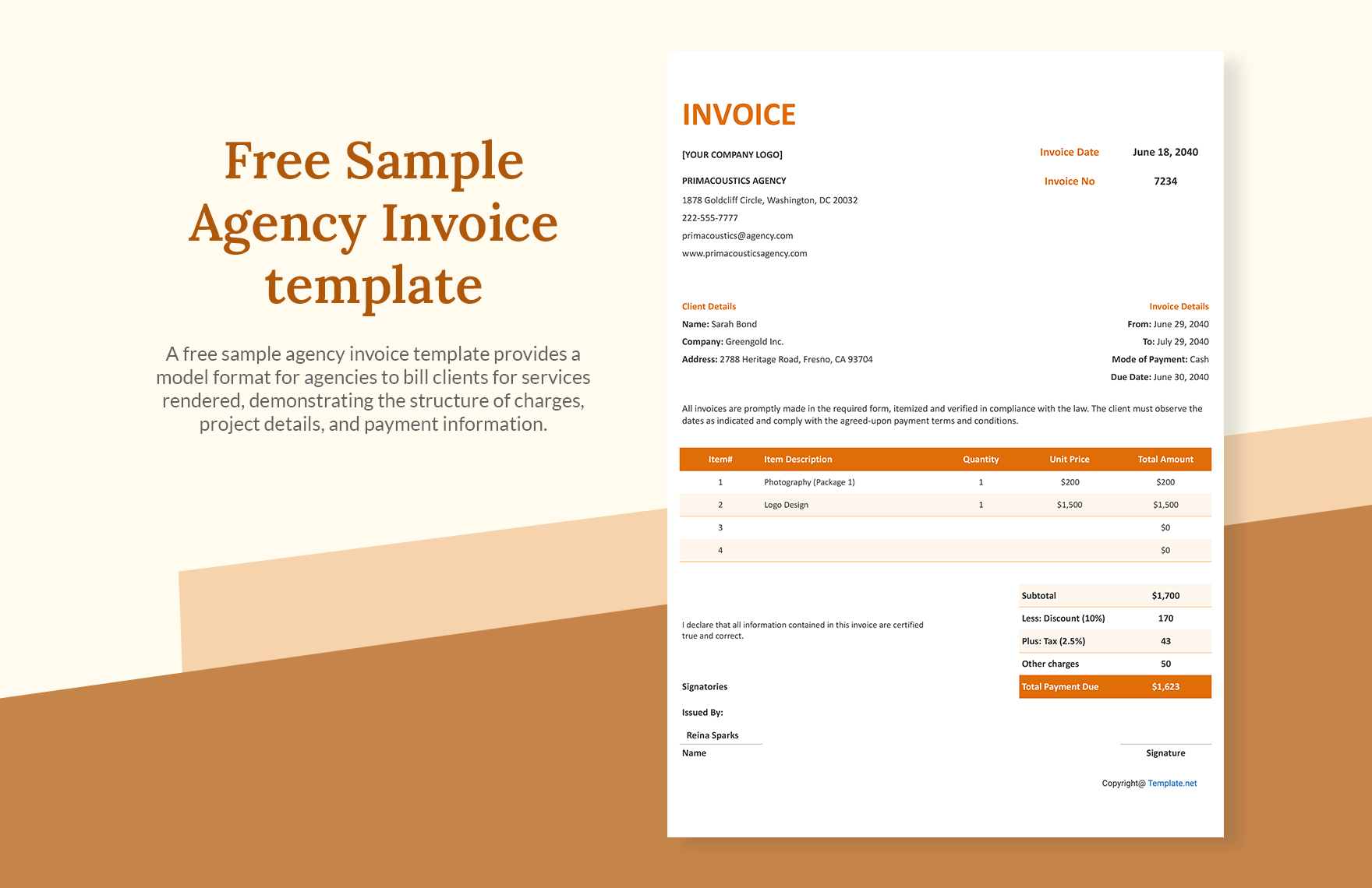 Sample Agency Invoice template