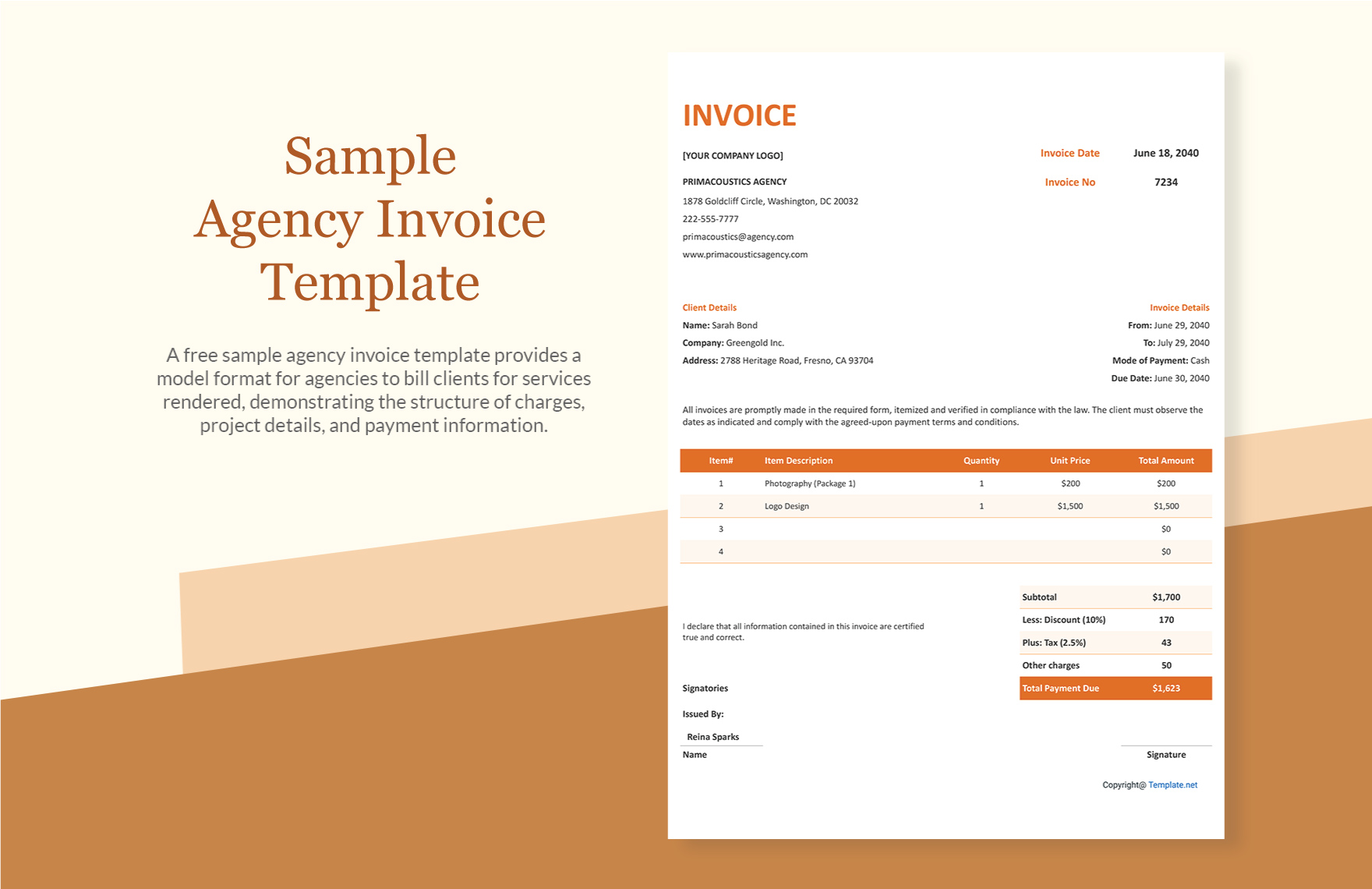 Sample Agency Invoice template in Excel, Word, Google Sheets, Google Docs, Pages - Download | Template.net