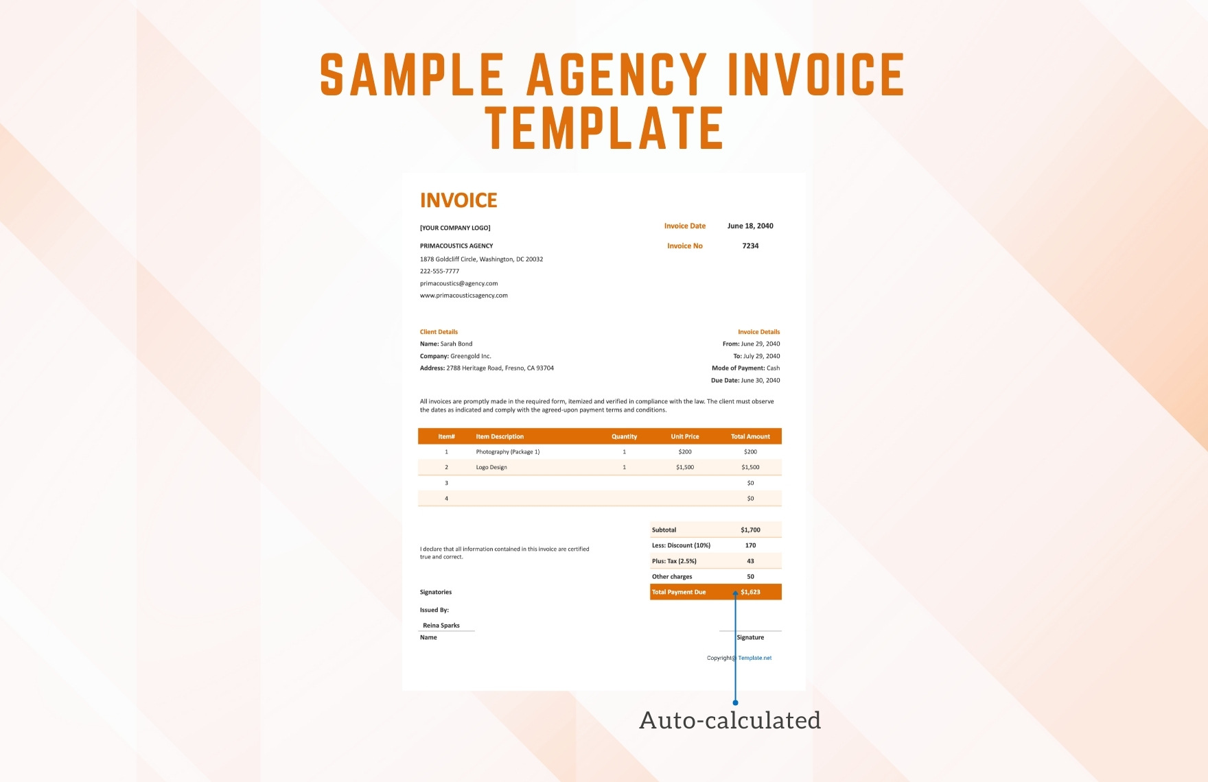 Sample Agency Invoice template